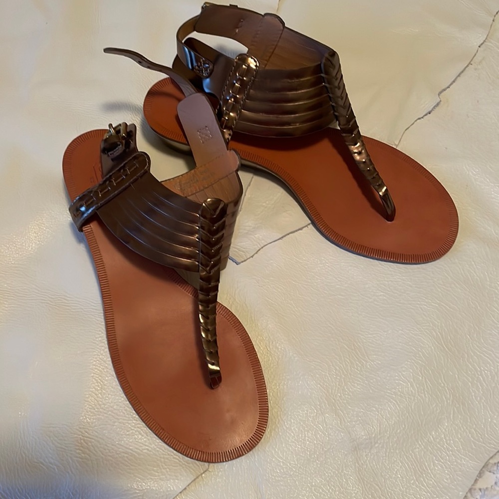 NWOT COACH - 8 - Stunning Copper Leather Wedge Sandals w/back ankle buckle